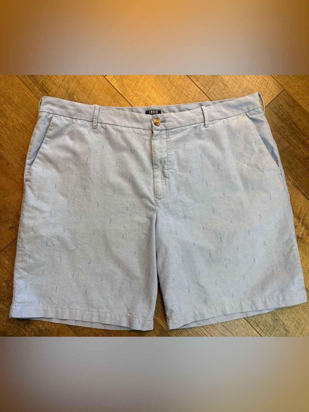 IZOD Anchor Print Cotton Shorts Light Blue Size 42 Nautical